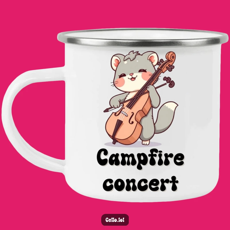 Funny Cello Bow Enamel Camping Mug - Music Adventures with Humorous Flair