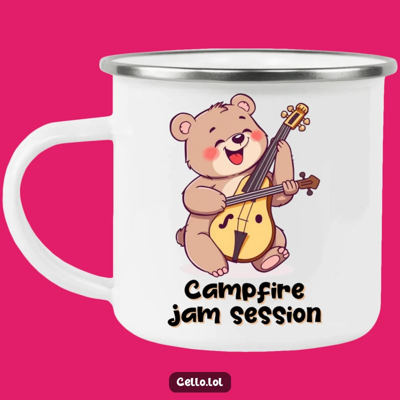 Funny Bear Cello Camping Mug - Your Energetic Companion for Outdoor Jams