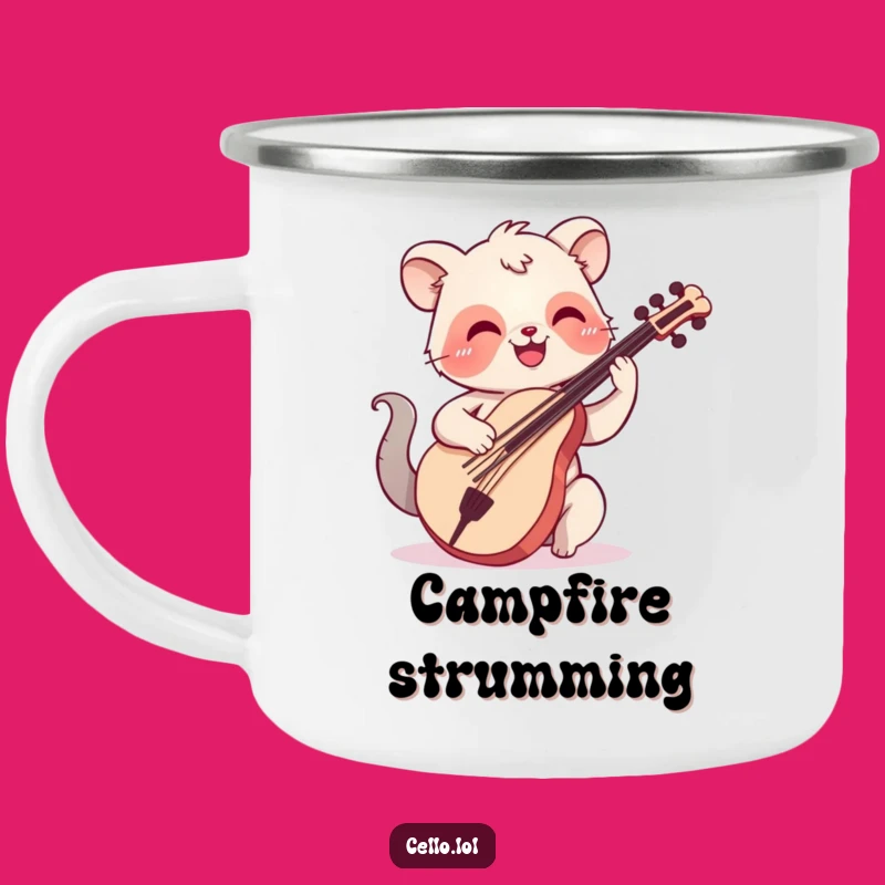Funny Cello Camping Mug - Happy Plucking for Outdoor Music Lovers