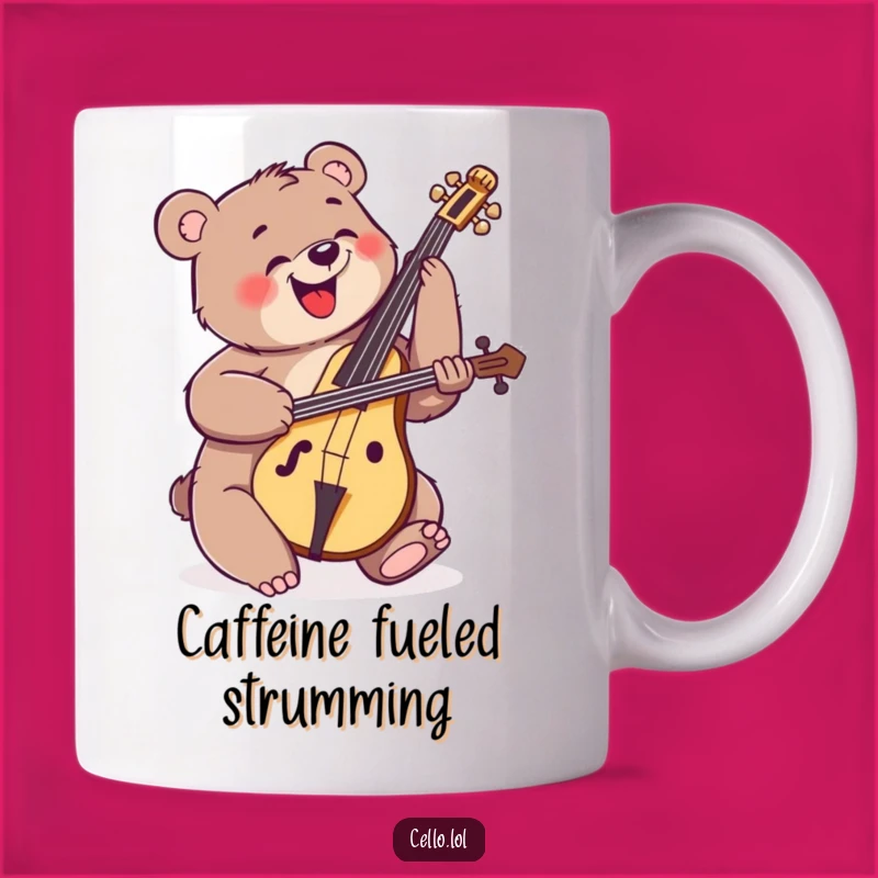 Funny Happy Bear Cello Mug - Enthusiastic Musical Gift for Bear and Music Lovers