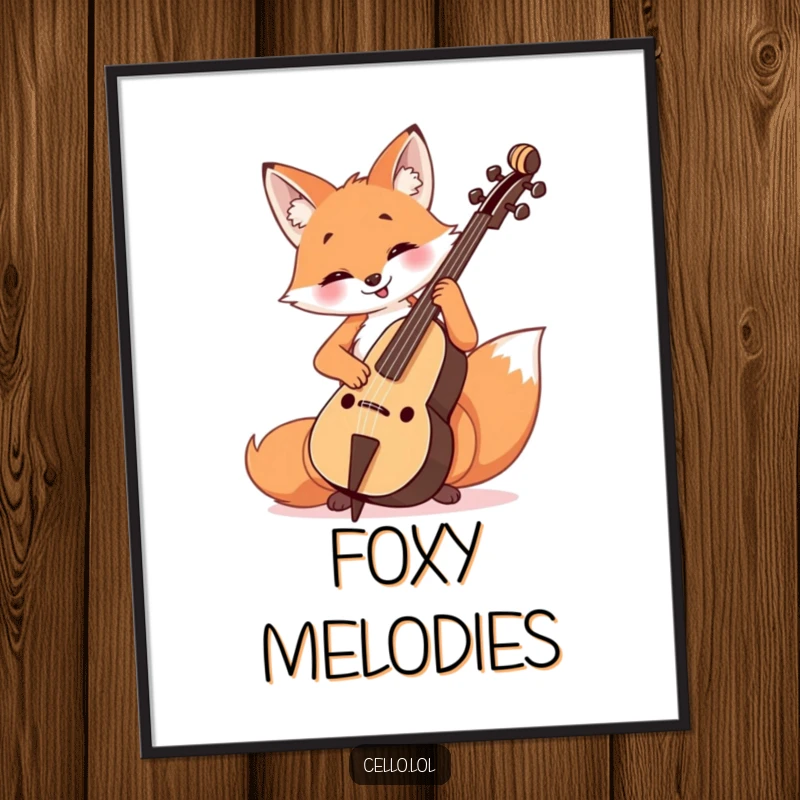 Funny Fox Cello Player Poster showing a cheerful fox playing the cello with a look of happy concentration.