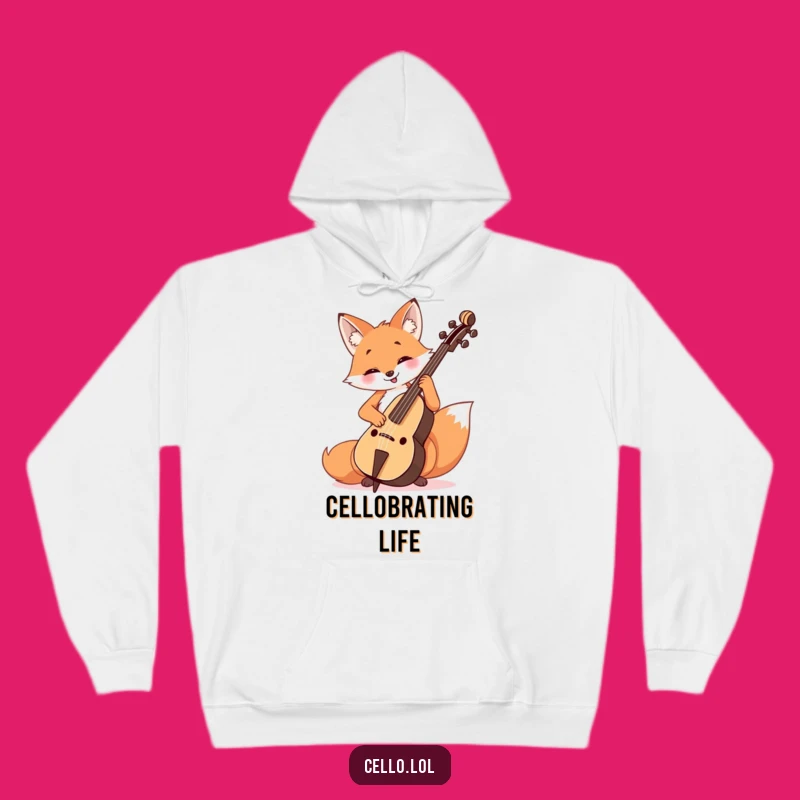 Funny Fox Cello Player Hoodie - Cozy Cheerful Musician & Humorous Warmth