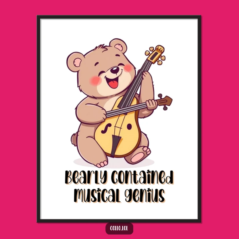 Free Printable Wall Art: Energetic Bear Cello Player, Downloadable Music Decor for Fun Spaces