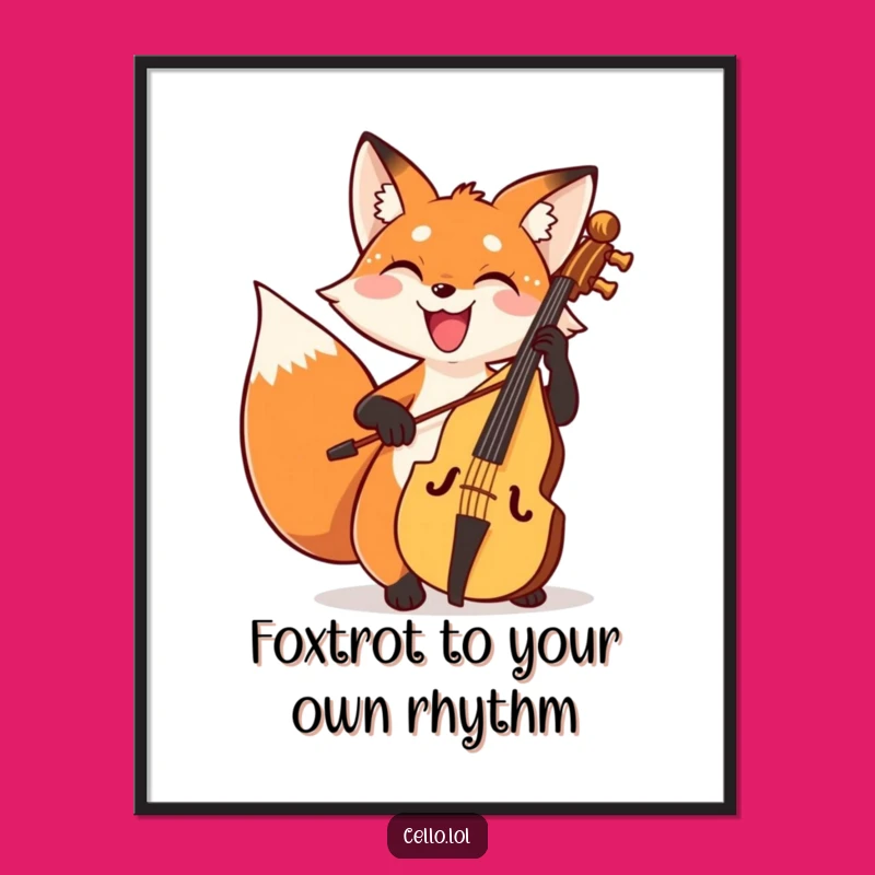 Free Printable Wall Art: Joyful Fox Cellist, Funny Downloadable Decor