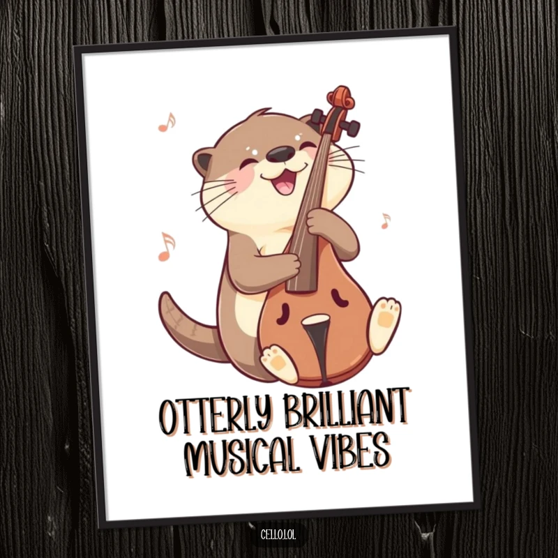 Funny Free Printable Wall Art: A joyful otter gleefully slides on a cello, embodying musical fun.