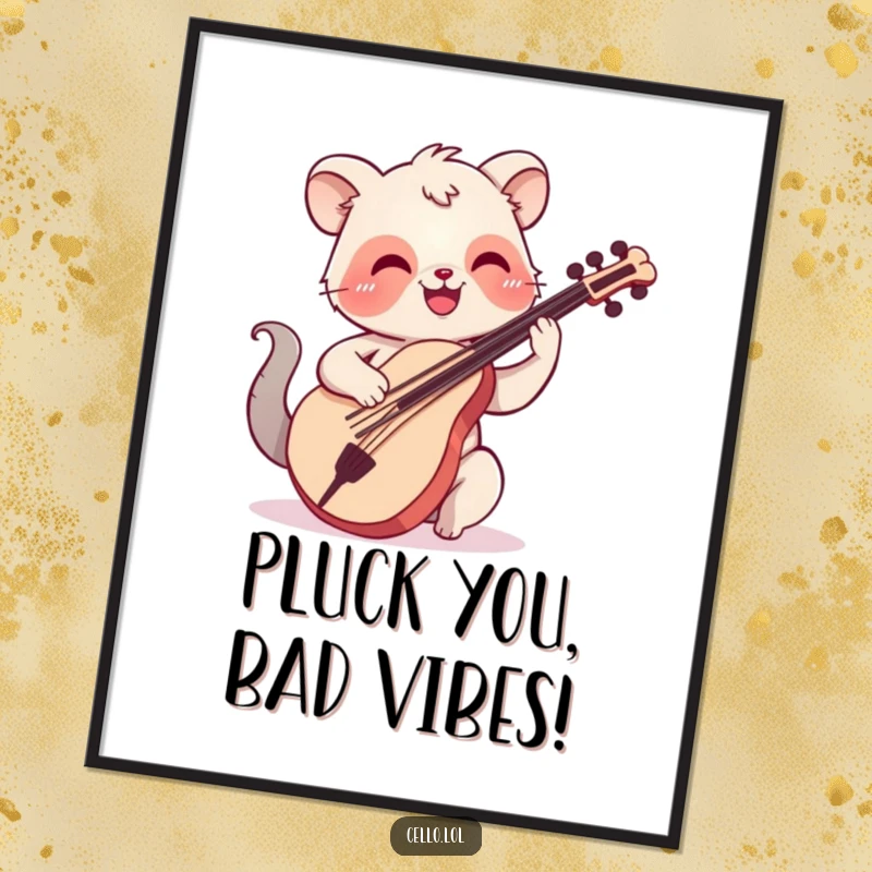 Funny Free Printable Wall Art: An animal with a happy smile plucking cello strings, bringing musical joy to your decor.