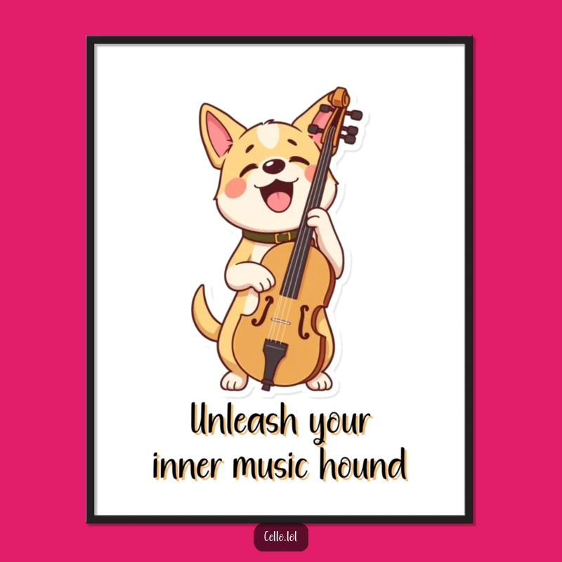 Free Printable Wall Art: Proud Dog Cellist, Humorous Downloadable Art