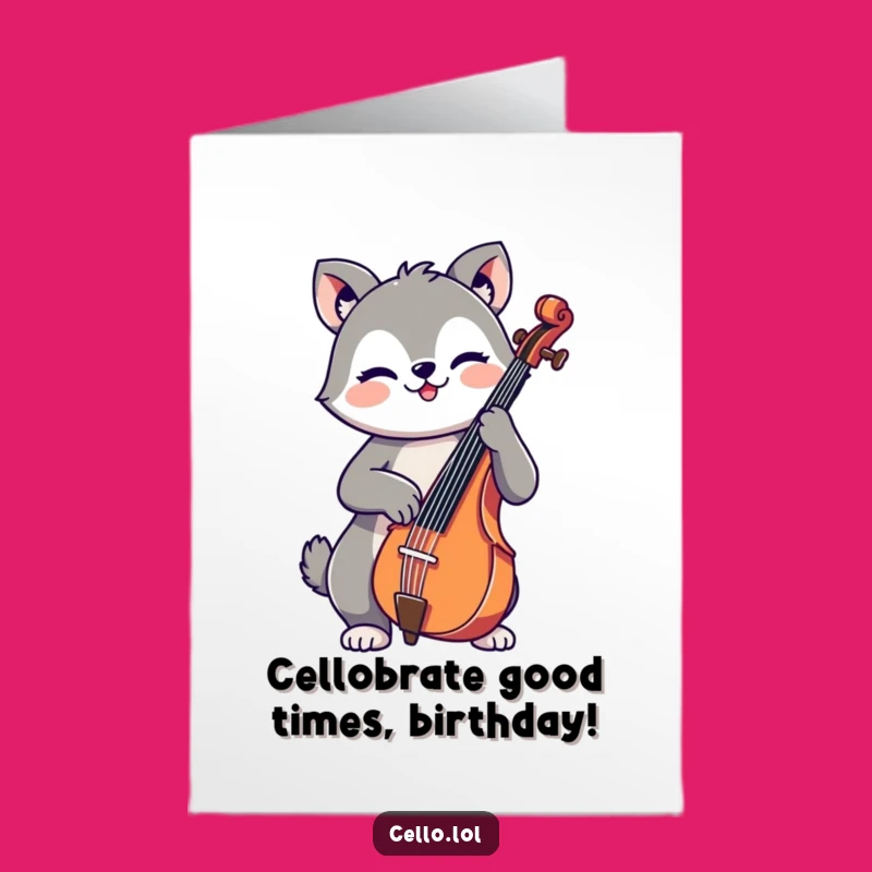 Free Printable Birthday Card: Cheerful Cello Animal, Funny Downloadable Gift for Music Lovers