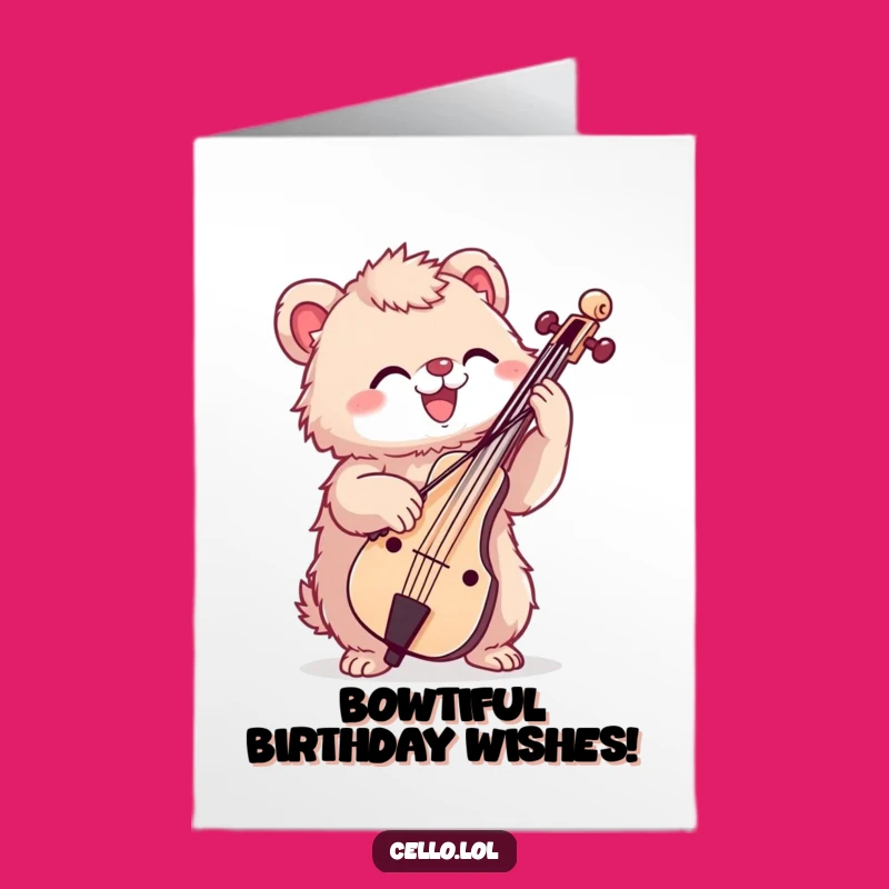 Free Printable Birthday Card: Enthusiastic Cello Creature, Funny Downloadable Gift for Music Fans
