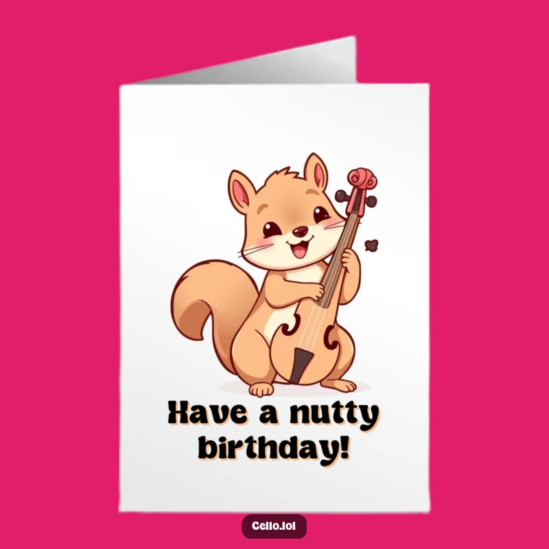 Free Printable Birthday Card: Playful Squirrel Cello Fun, Downloadable for Cheerful Greetings
