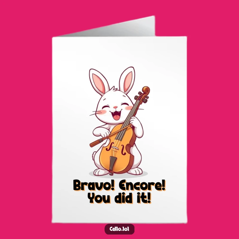 Free Printable Congrats Card: Cheerful Rabbit Cello Virtuoso, Downloadable for Musical Celebration