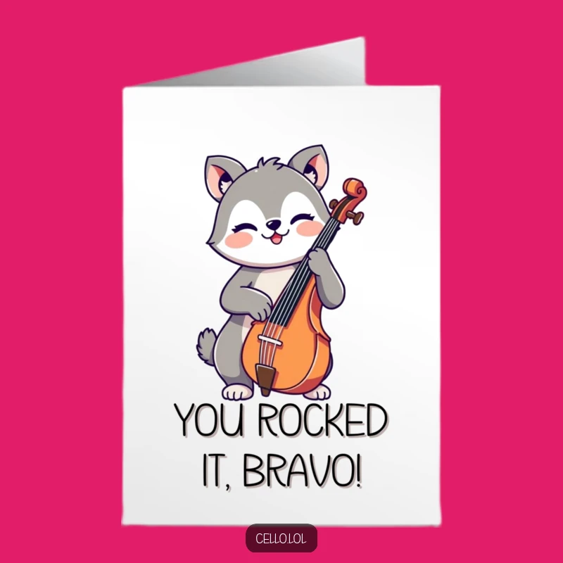 Free Printable Congrats Card: Cheerful Cello Animal, Humorous Downloadable Gift for Achievements