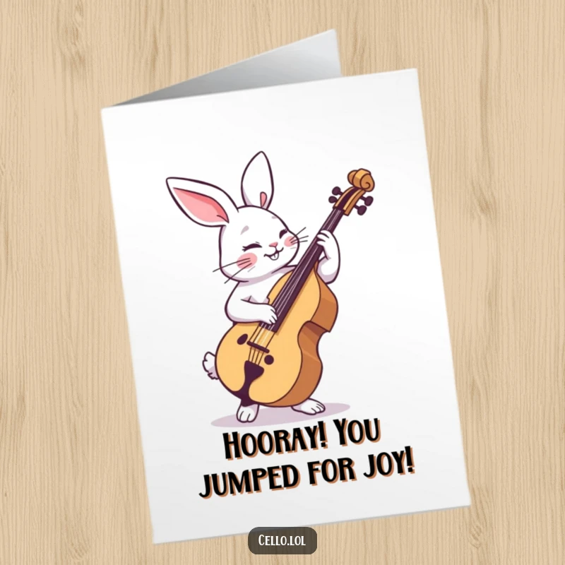 Funny Free Printable Congrats Card: A rabbit dances with abandon while strumming a cello in celebration.