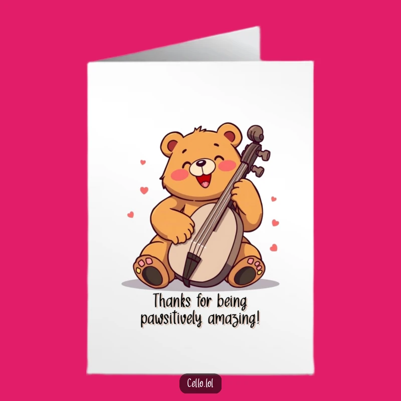Free Printable Thank You Card: Amusing Bear Cellist, Express Gratitude Instantly