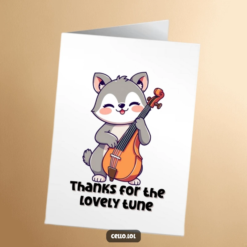 Funny Free Printable Thank You Card: A cute animal with a cheerful expression playing a cello, perfect for saying thanks.