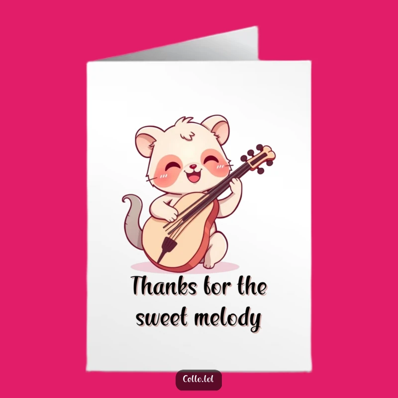 Free Printable Thank You Card: Happy Smiling Cello Animal, Heartfelt Downloadable Gift
